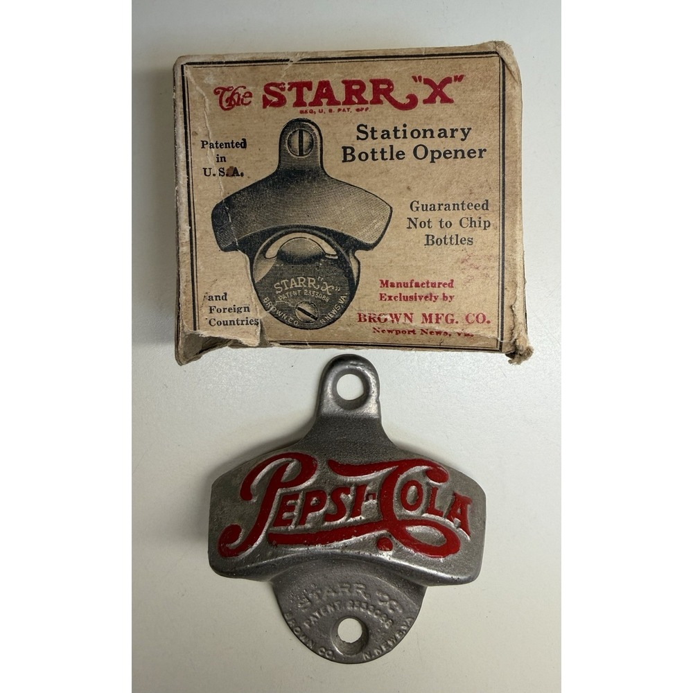 Vintage Pepsi Cola Starr X Wall Mount Bottle Opener w/ Original Box 3" No Screws
